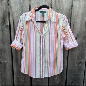 Women's Lauren Ralph Lauren Sleep Top Multicolor Striped S Cotton Elegant Classy
